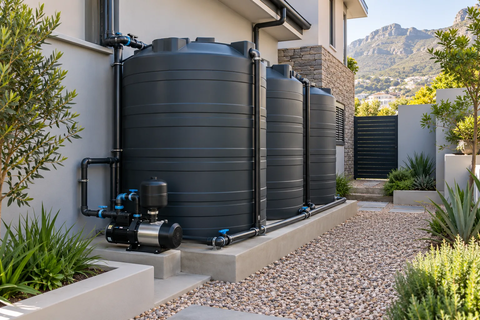 Water storage and pump installation at a home